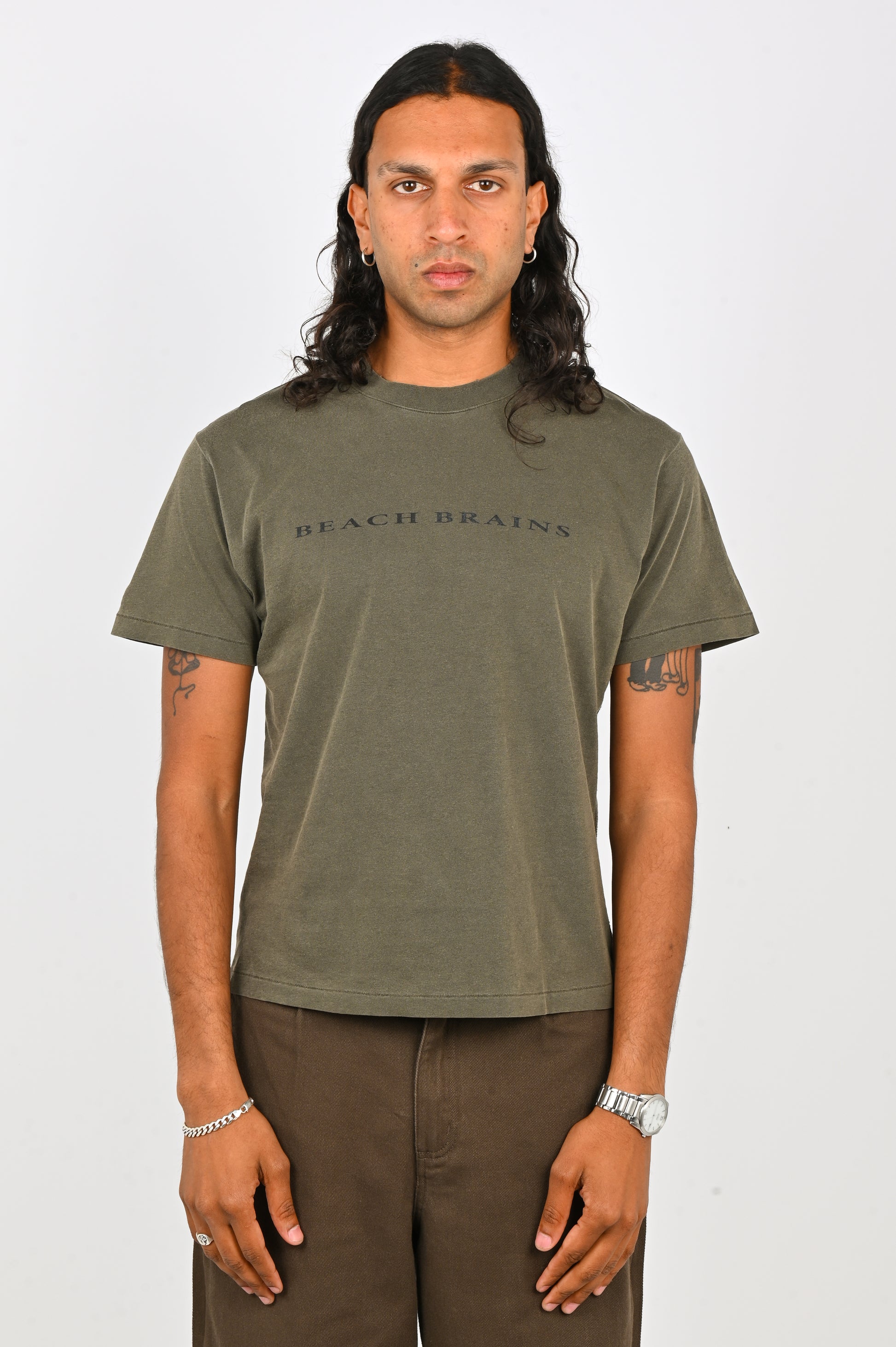 Beach Brains 'Tide' Logo Tee in Fatigue