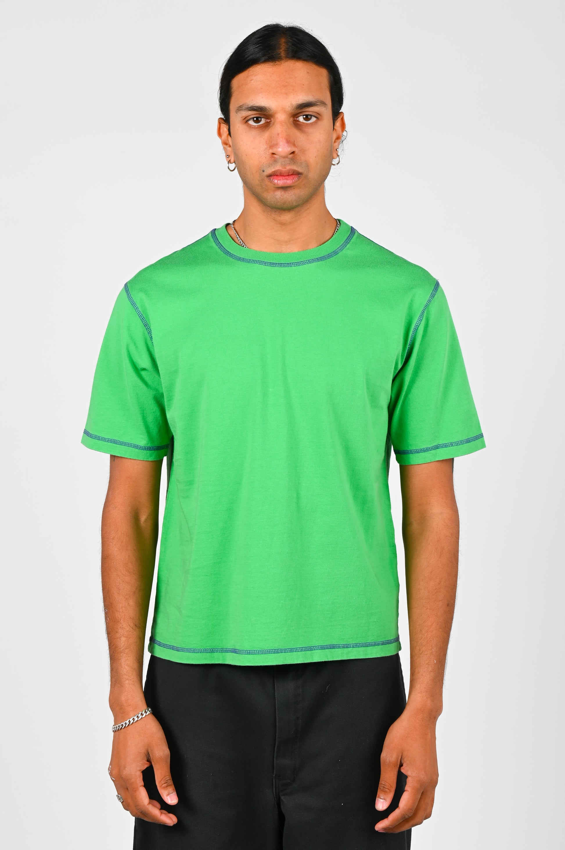 Pseushi 'Contrast Stitch' Tee in Green