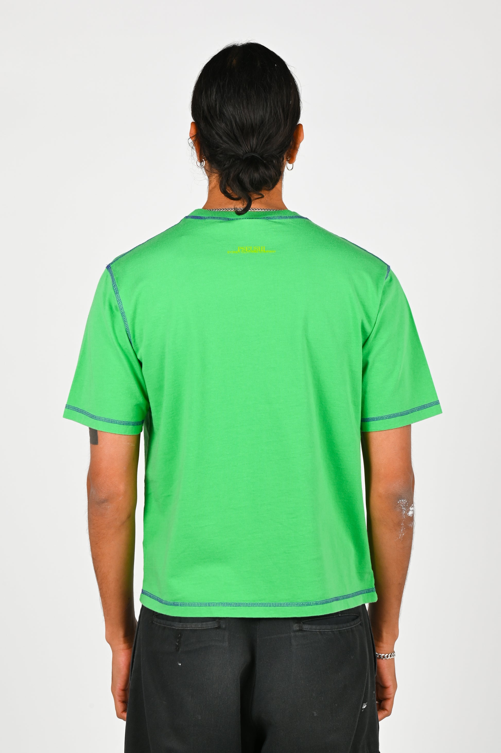 Pseushi 'Contrast Stitch' Tee in Green