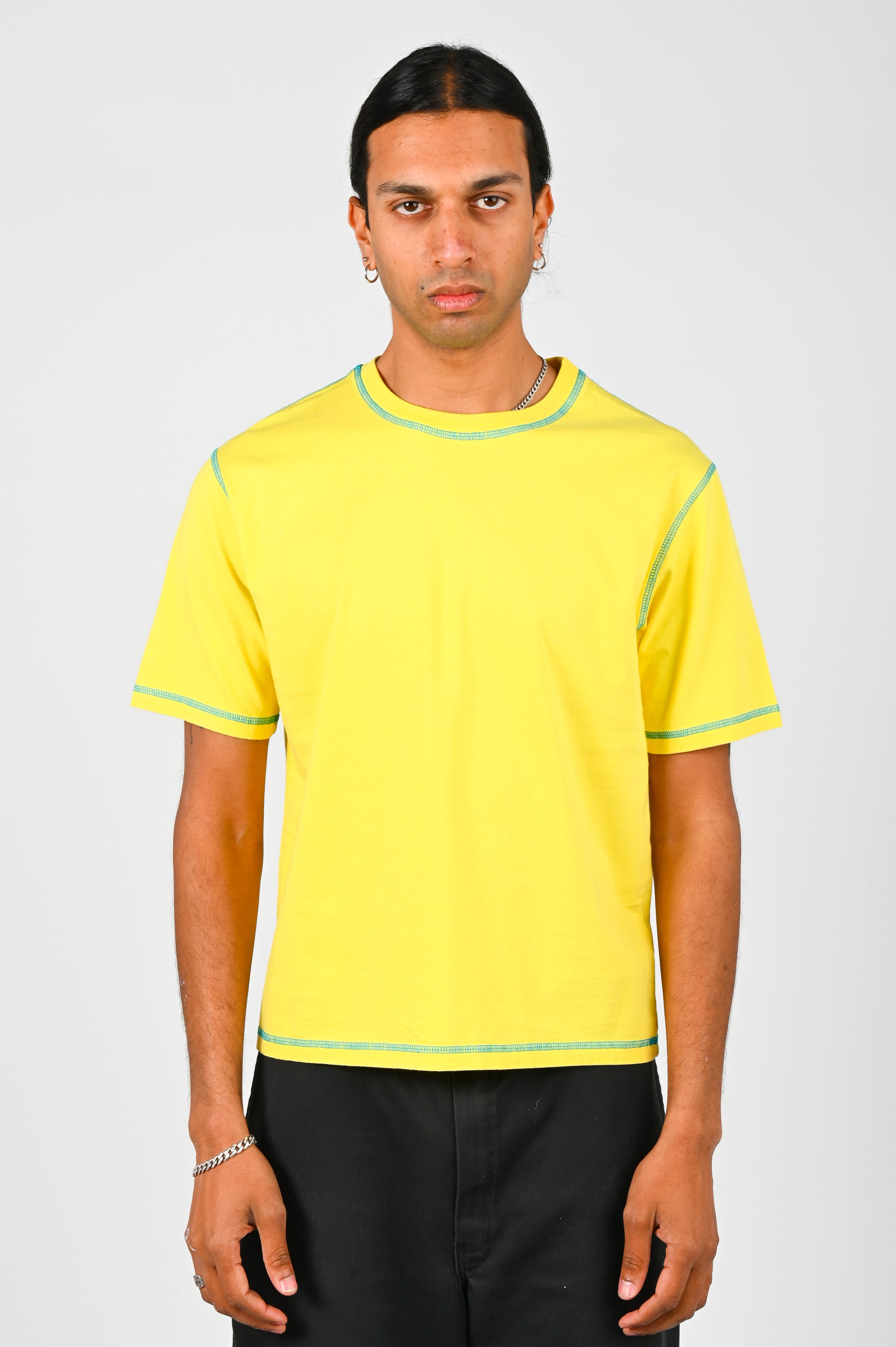 Pseushi 'Contrast Stitch' Tee in Lemon