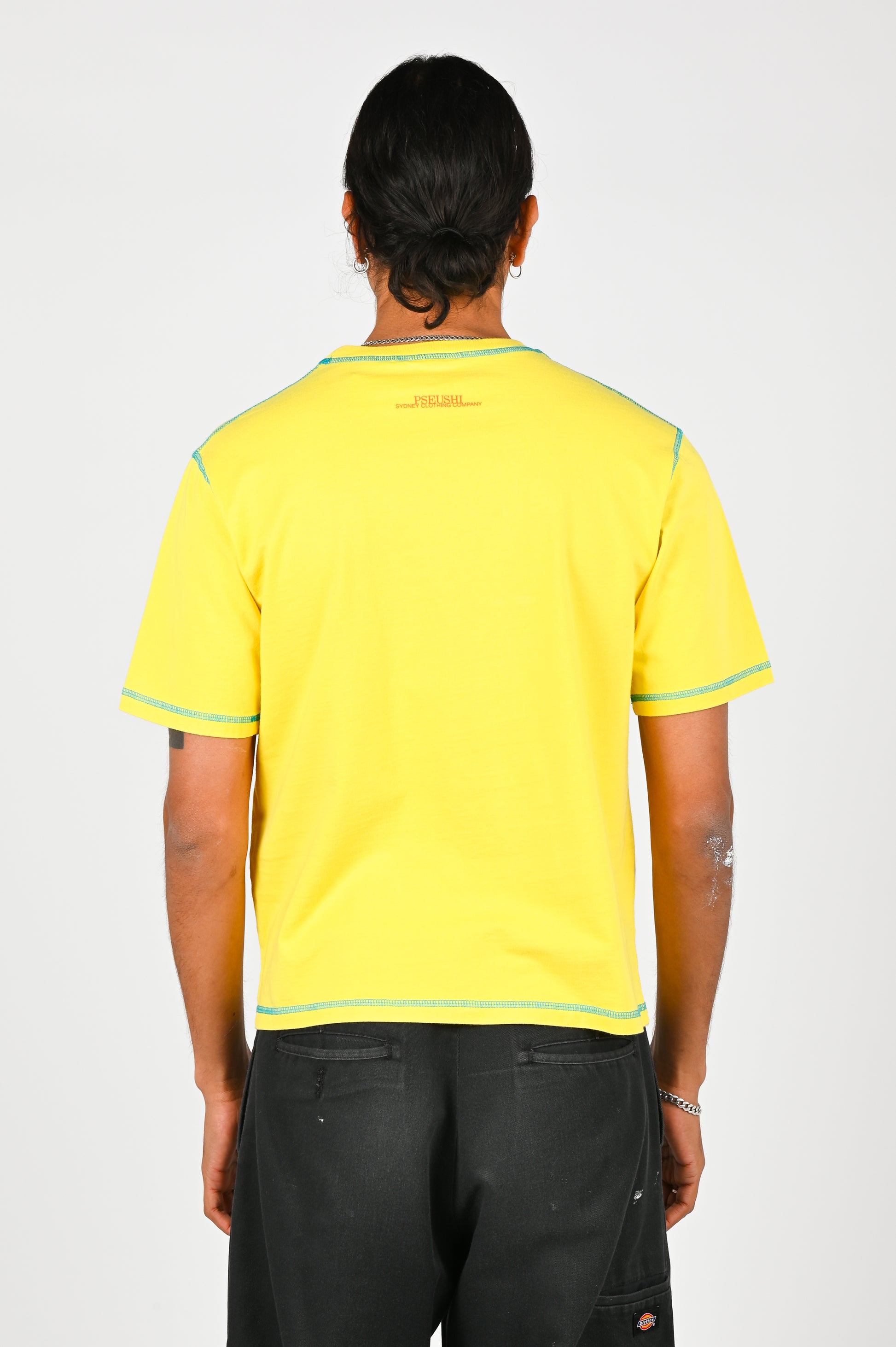 Pseushi 'Contrast Stitch' Tee in Lemon