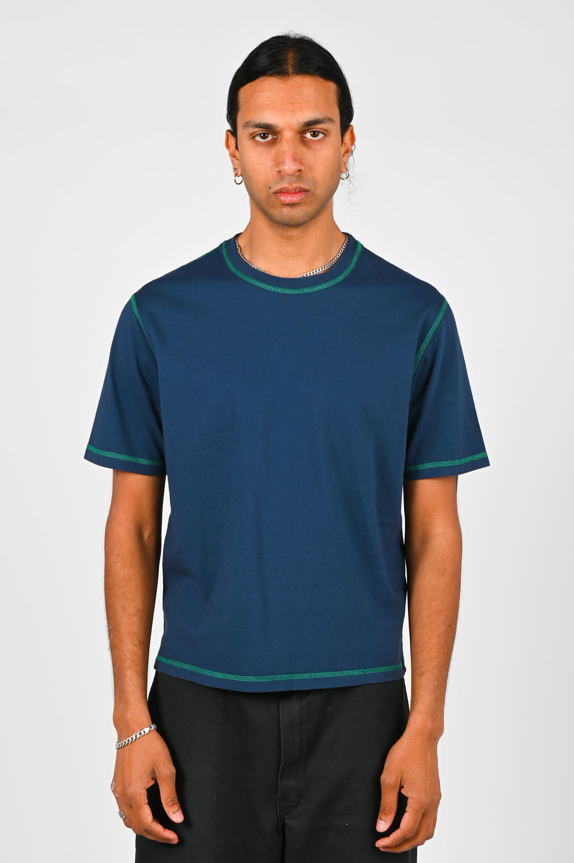 Pseushi 'Contrast Stitch' Tee in Navy