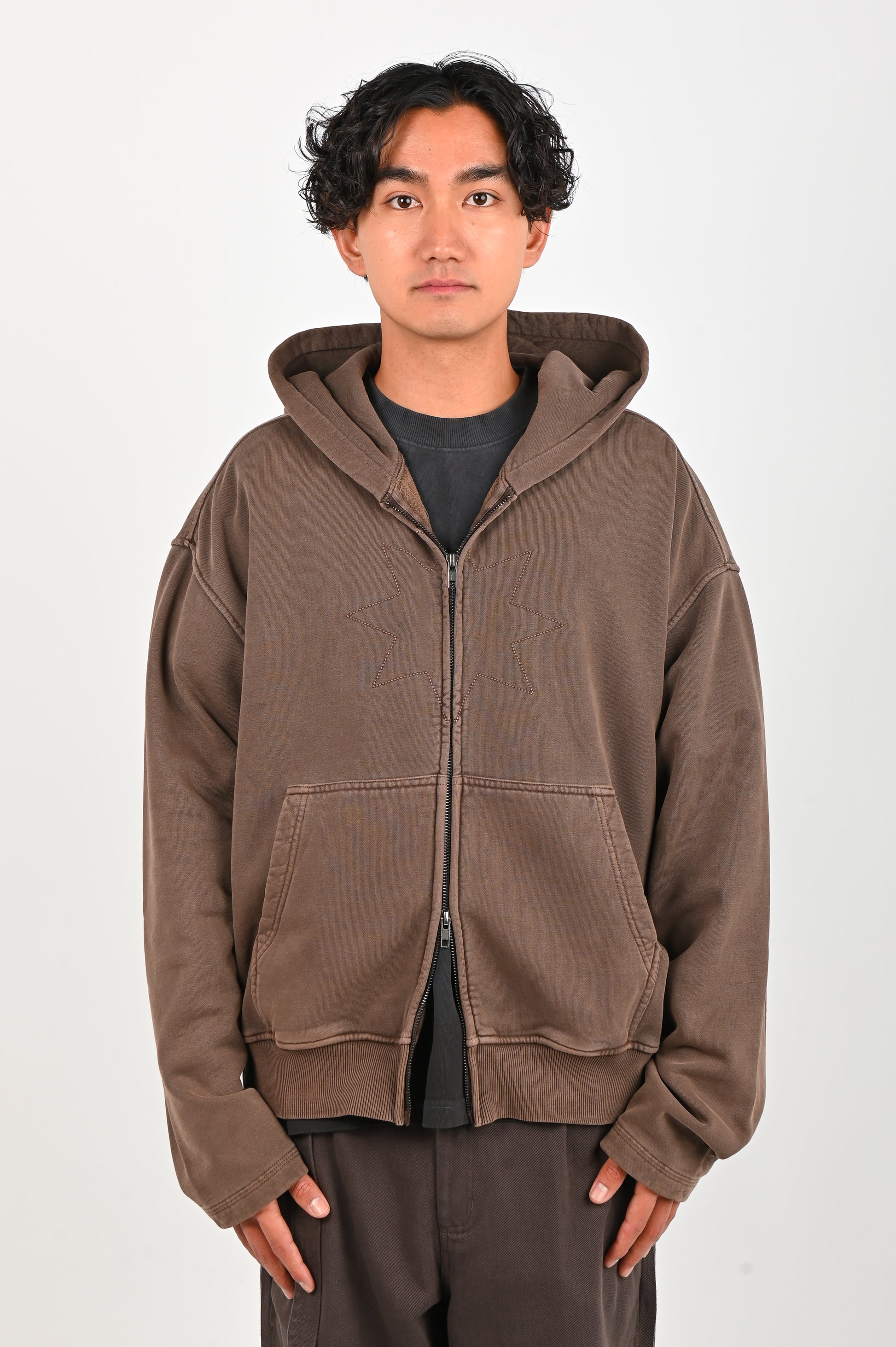 Beach Brains 'Star Bomber' Zip Hoodie in Chocolate