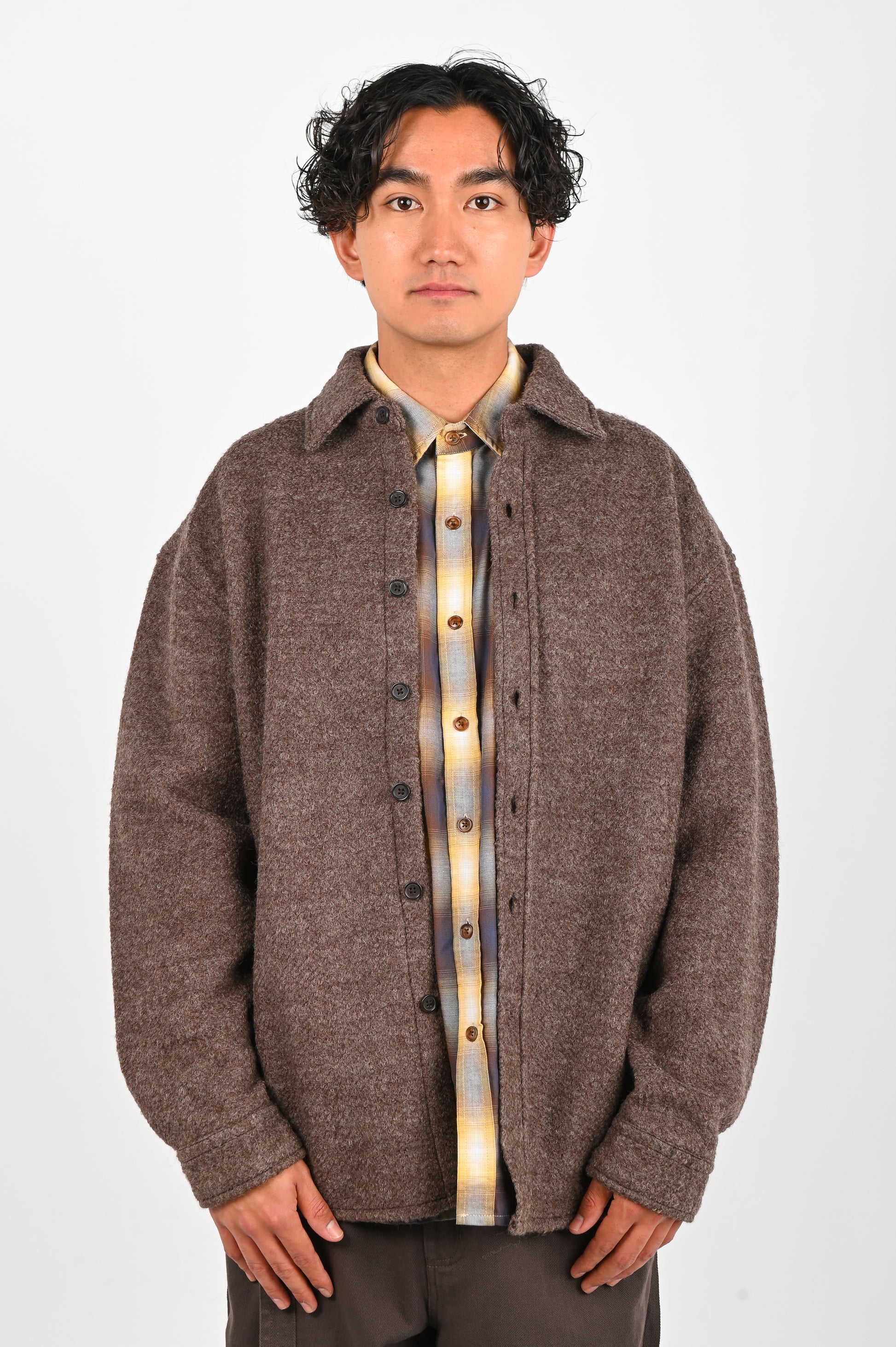 Beach Brains Wool Over Shirt in Brown