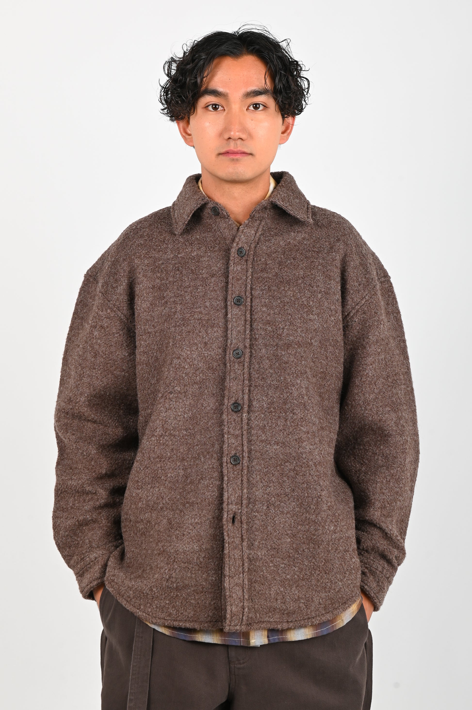 Beach Brains Wool Over Shirt in Brown