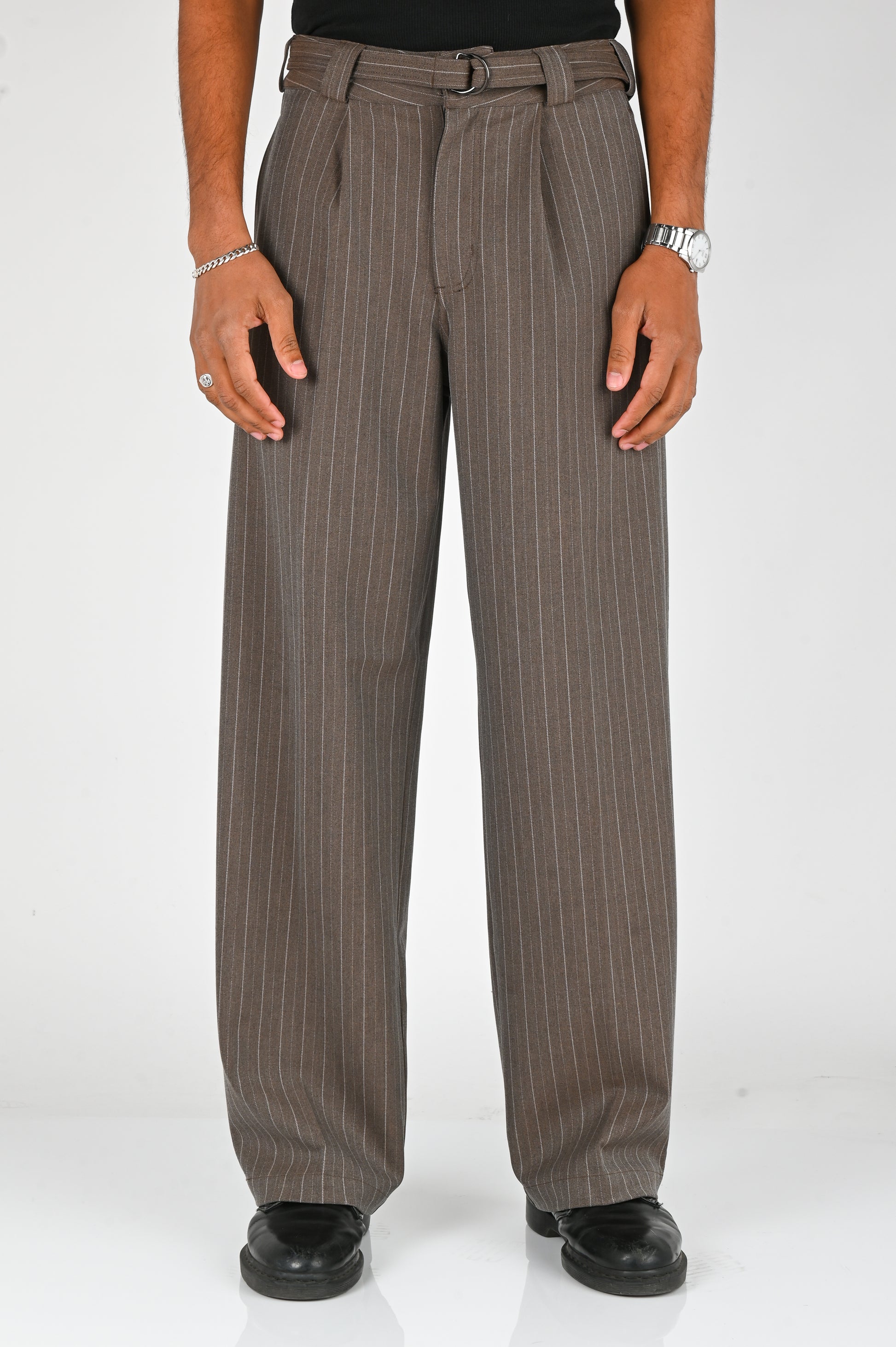 Beach Brains 'Limit' Trouser in Brown Pinstripe