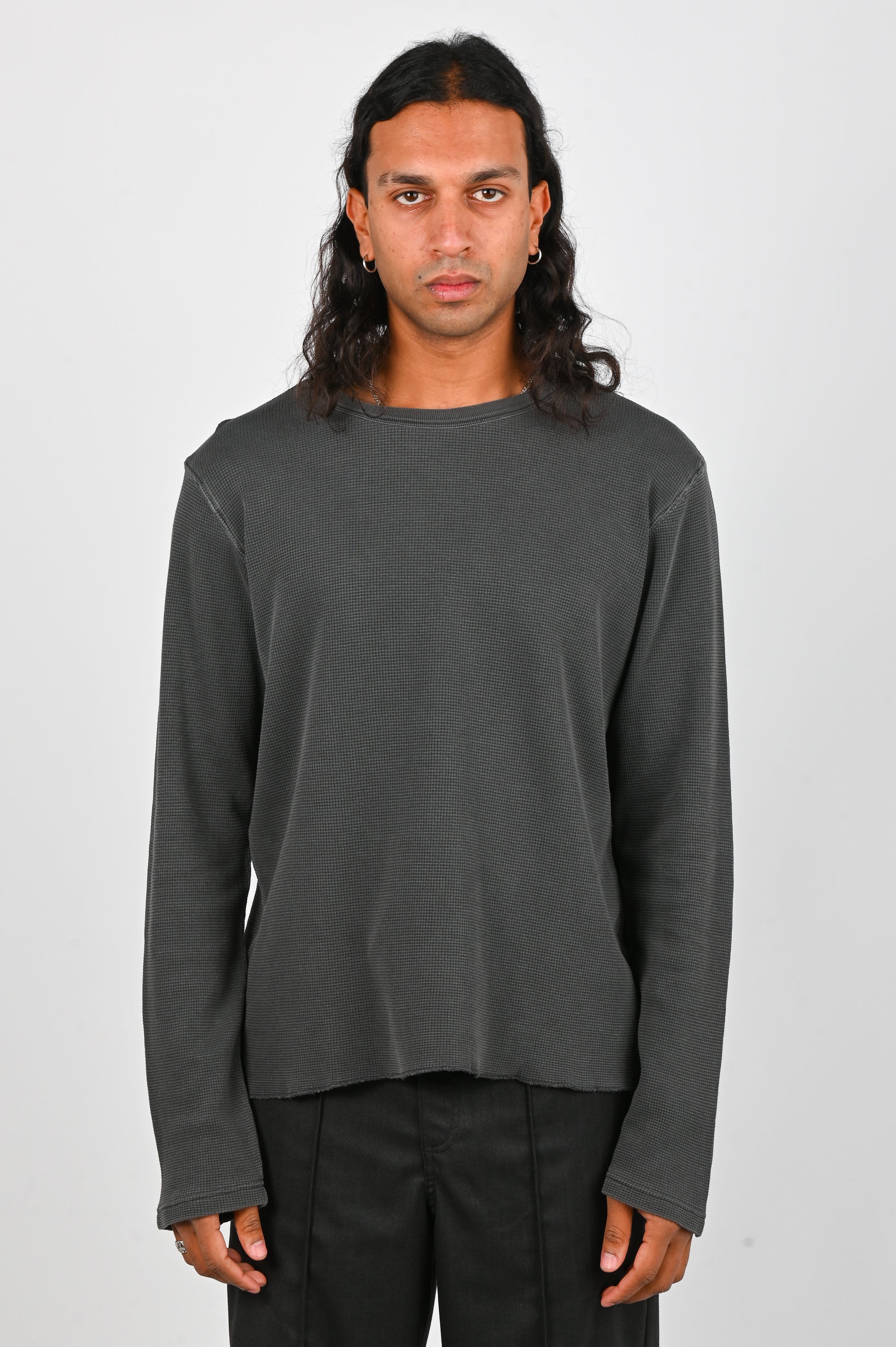 Beach Brains 'Drive' Waffle Long Sleeve in Charcoal