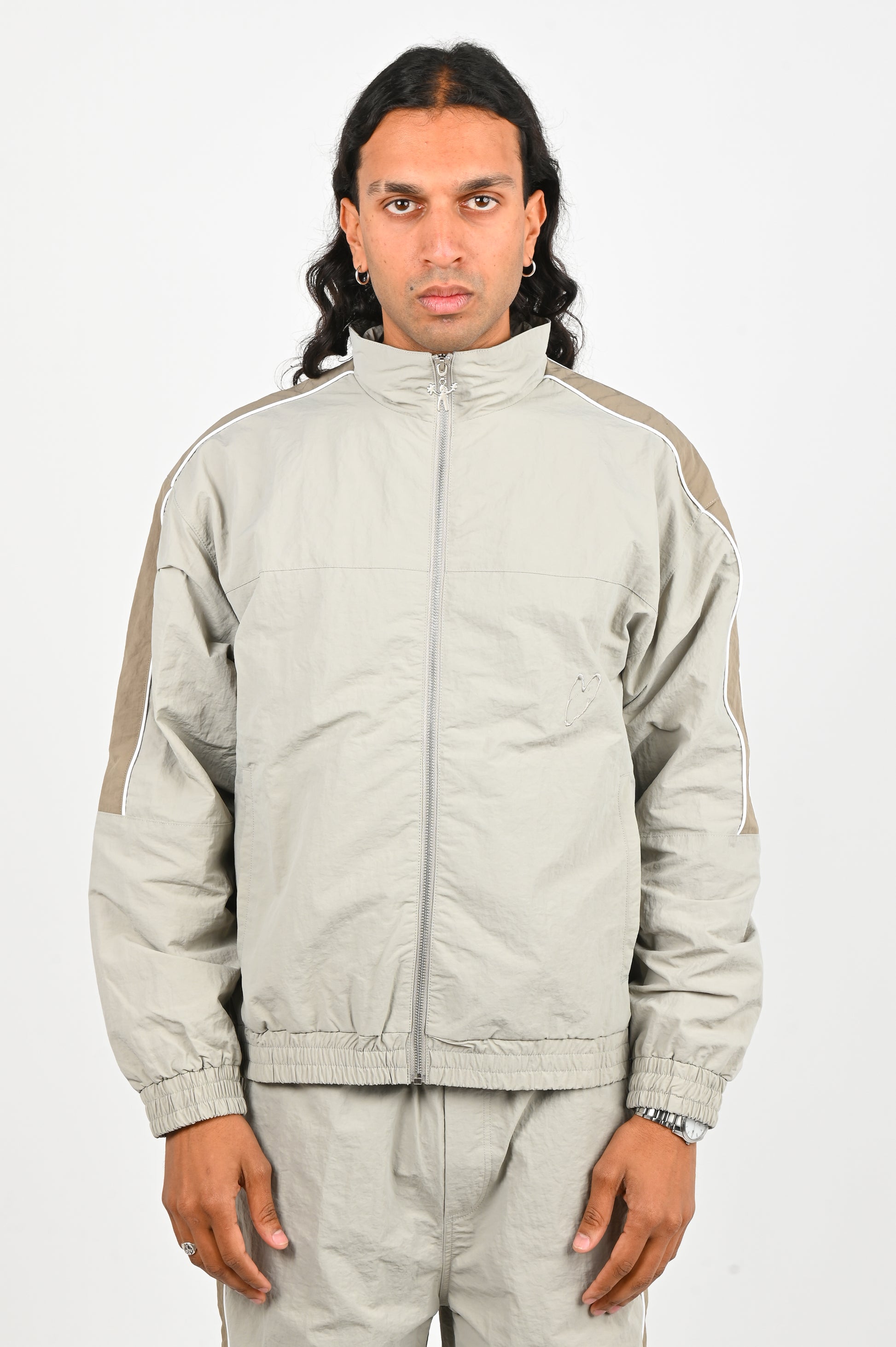 Candice Nylon Track Jacket in Light Grey
