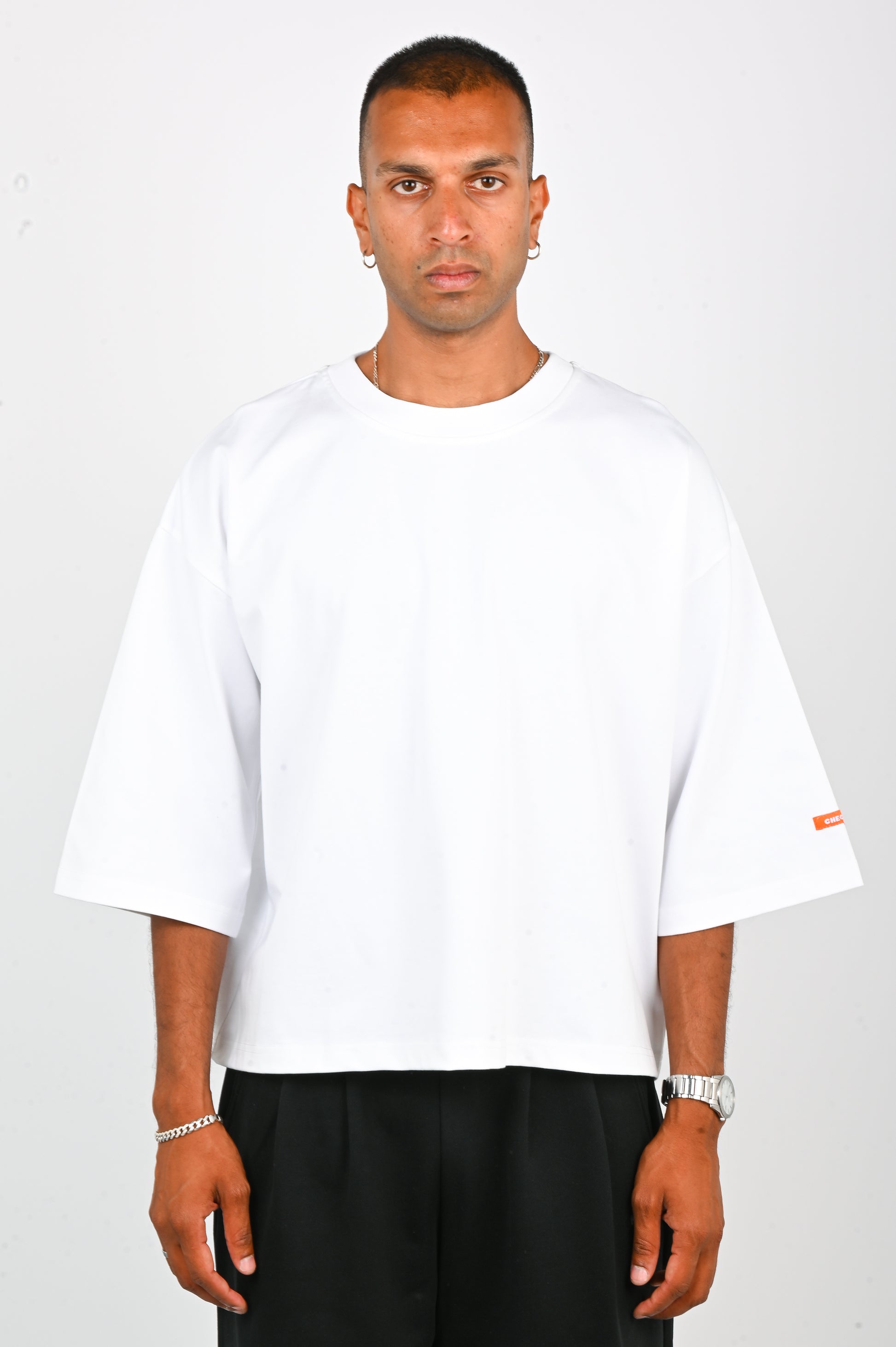 Checks Wide Tee in White