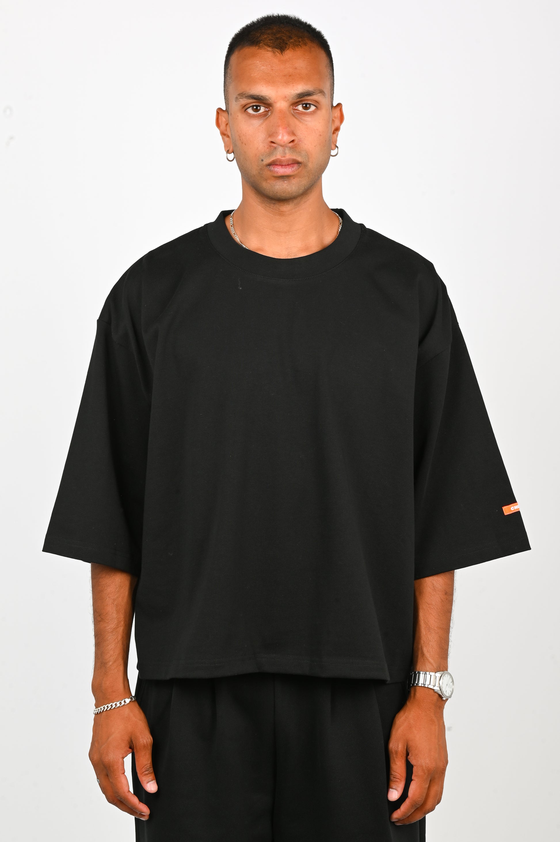 Checks Wide Tee in Black