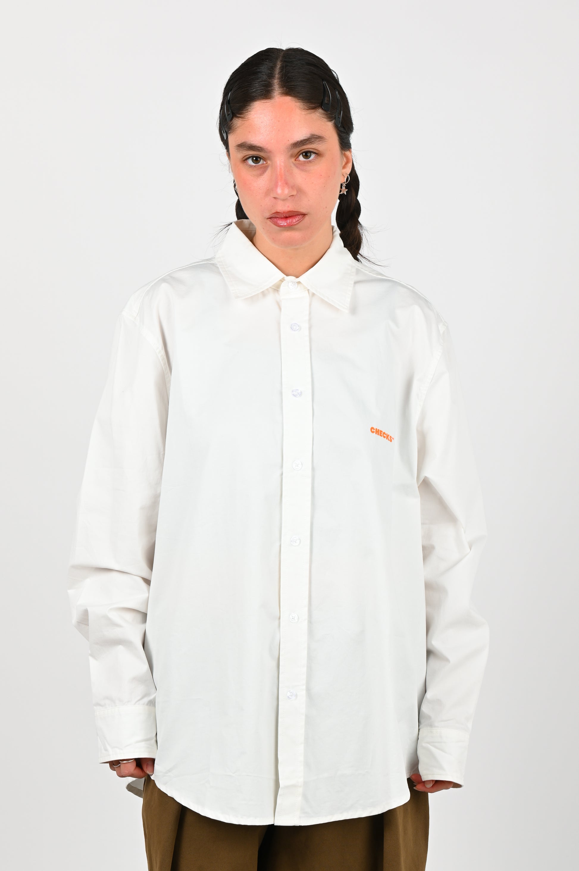 Checks Big Fit Poplin Shirt In White