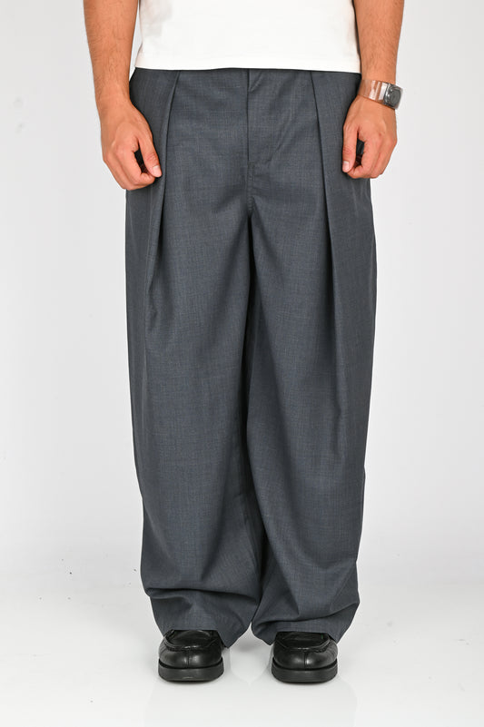 Checks 'Hakama' Pants in Charcoal Wool