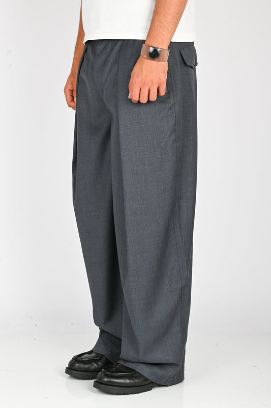 Checks 'Hakama' Pants in Charcoal Wool