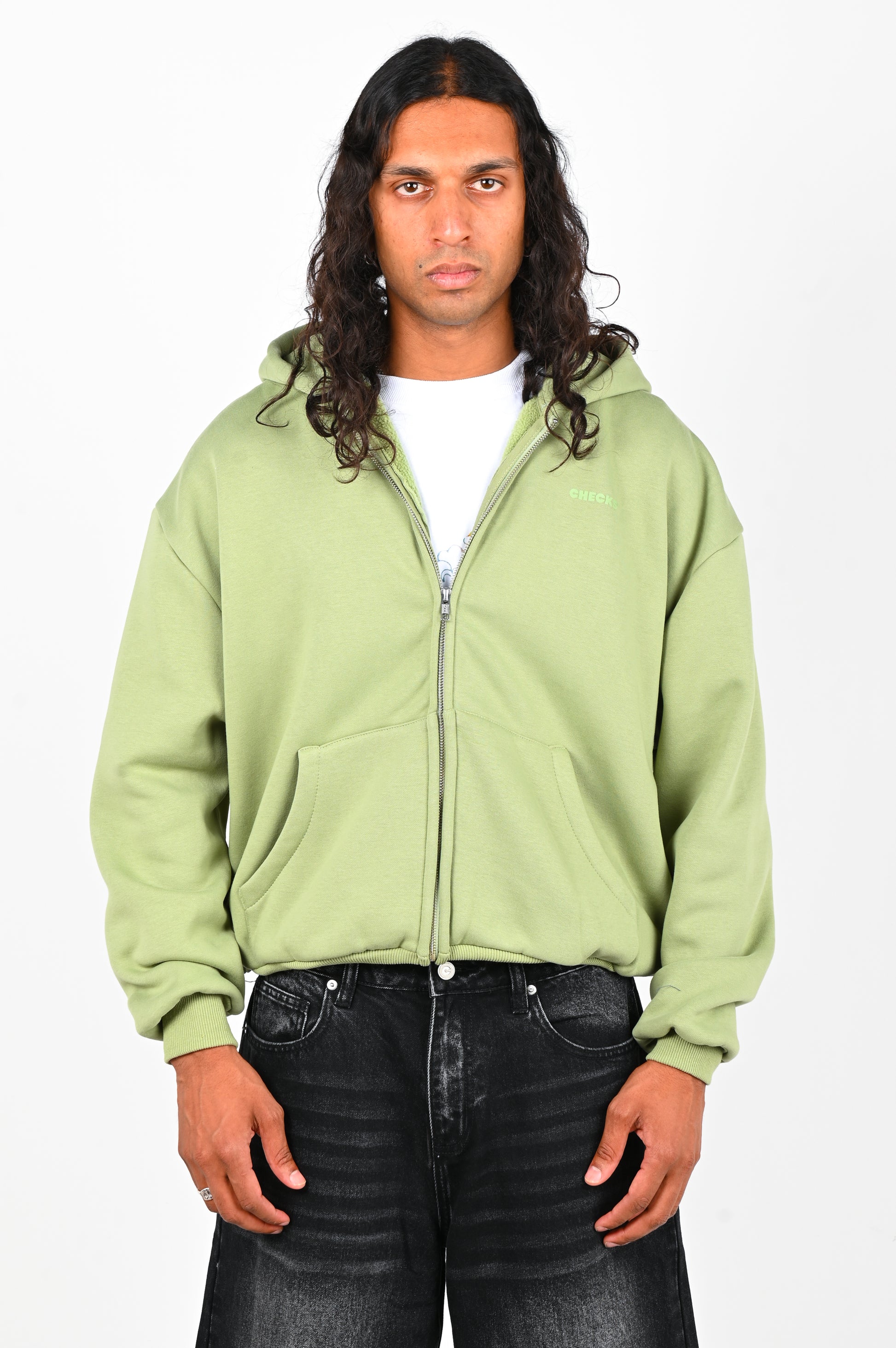 Checks Classic Zip Hoodie in Celery