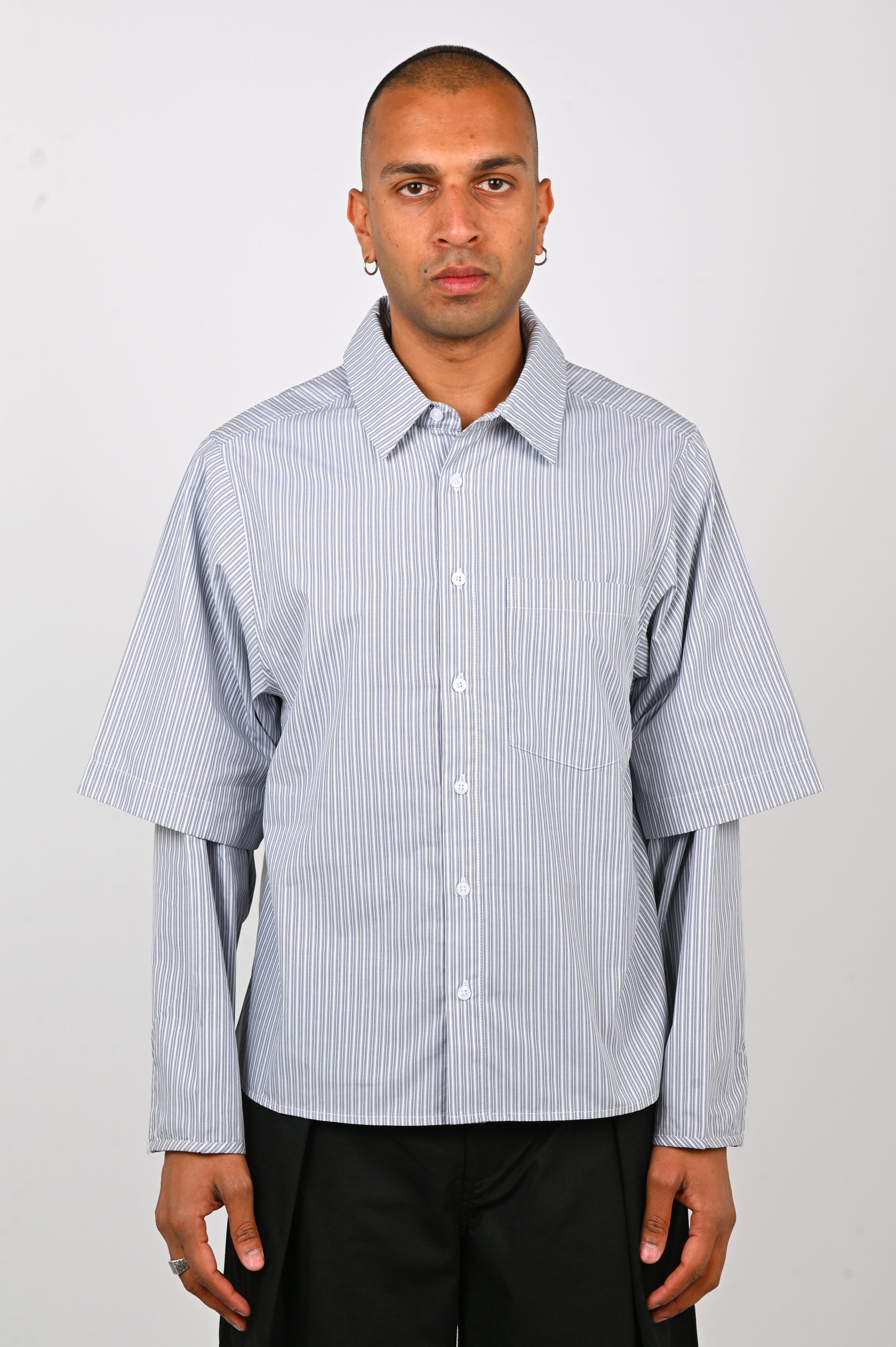 Checks Downtown Layered Shirt in Grey Stripe