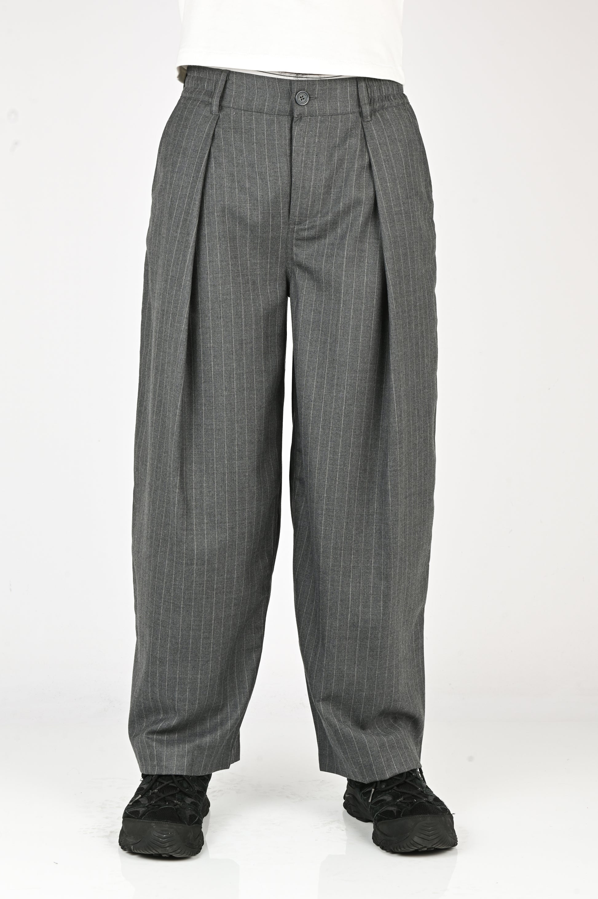 Checks 'Hakama' Pants in Charcoal Pinstripe