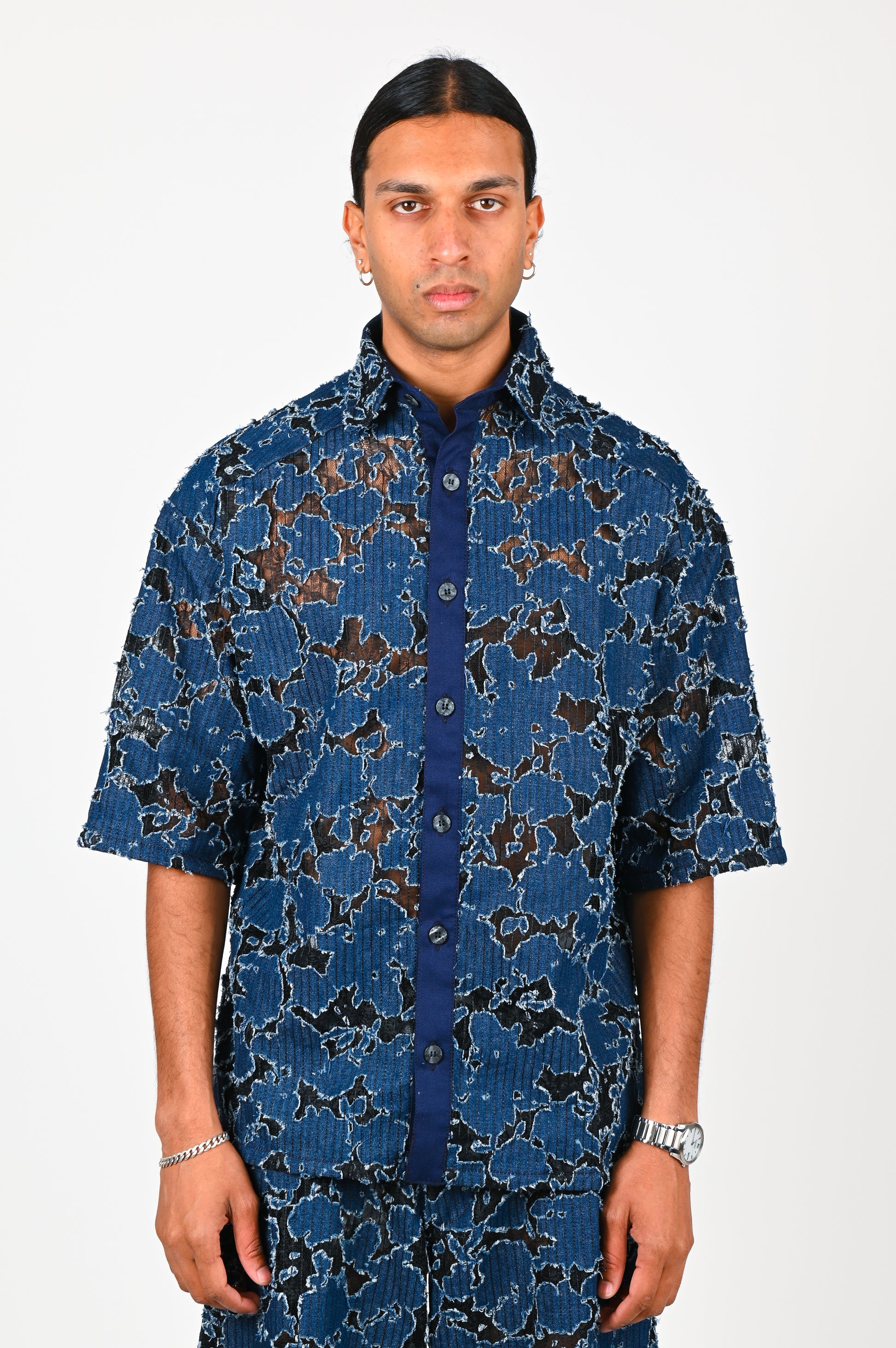 Erik Yvon Lace Shirt in Blue