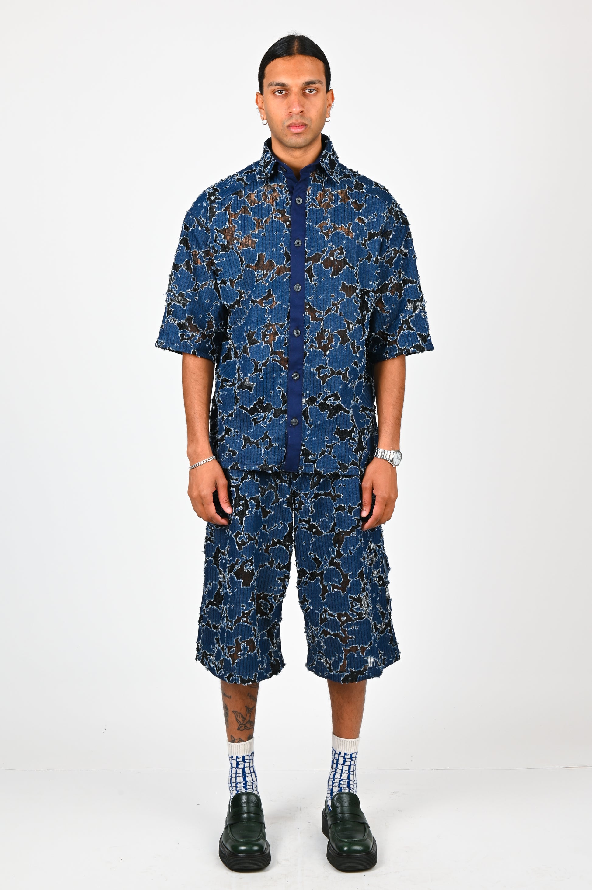 Erik Yvon Lace Shirt in Blue