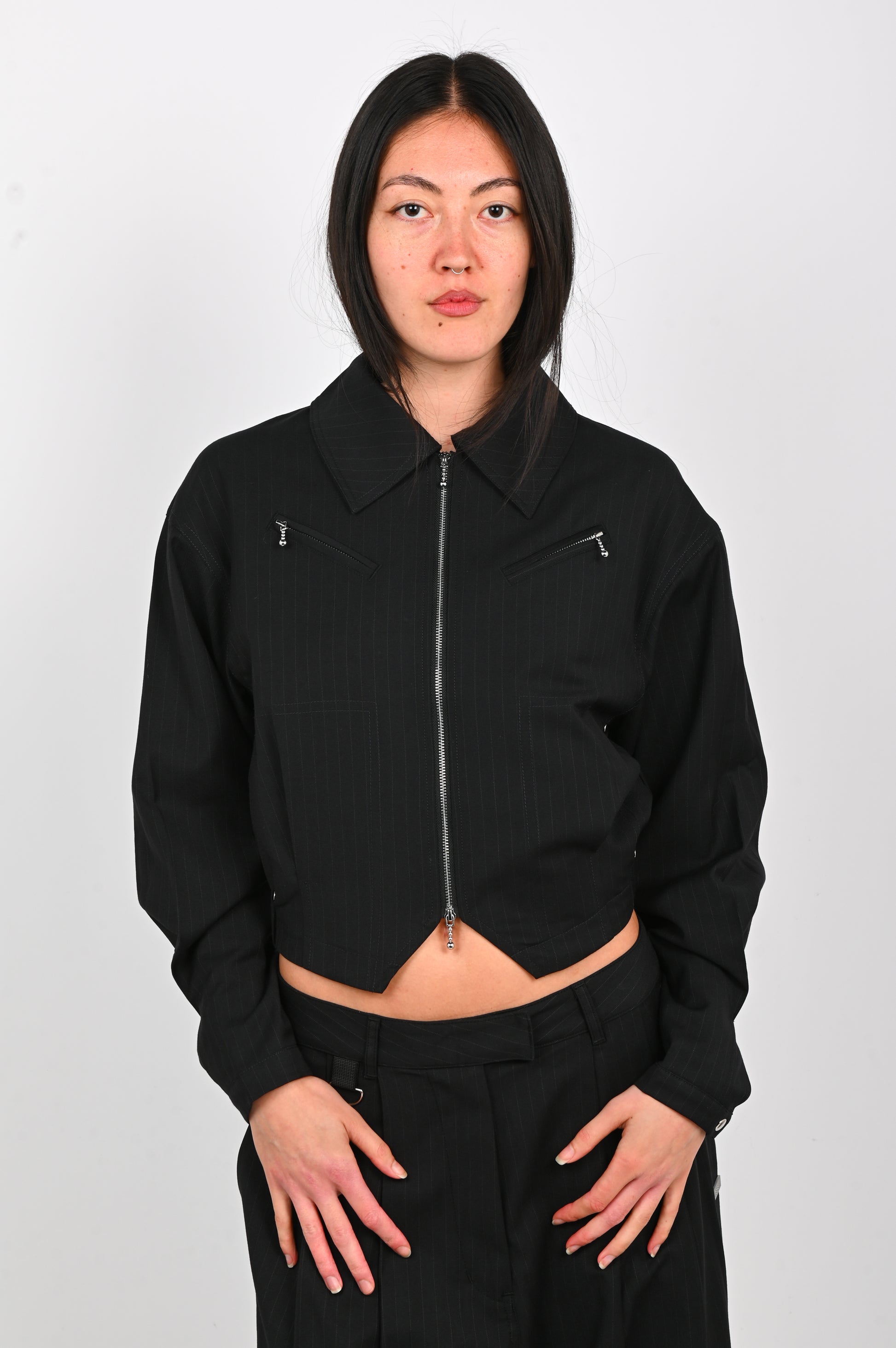 ESS·BEE Jacket in Black Pinstripe