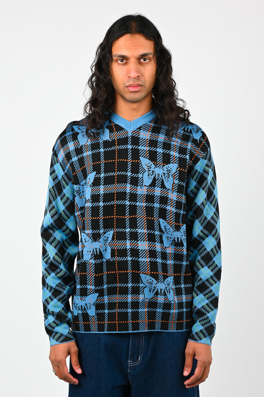 Hoddle 'Butterfly' Knit in Blue Plaid