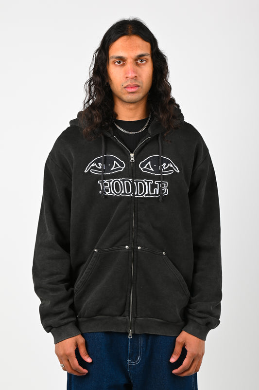 Hoddle 'Watcher' Zip Hood in Wash Black