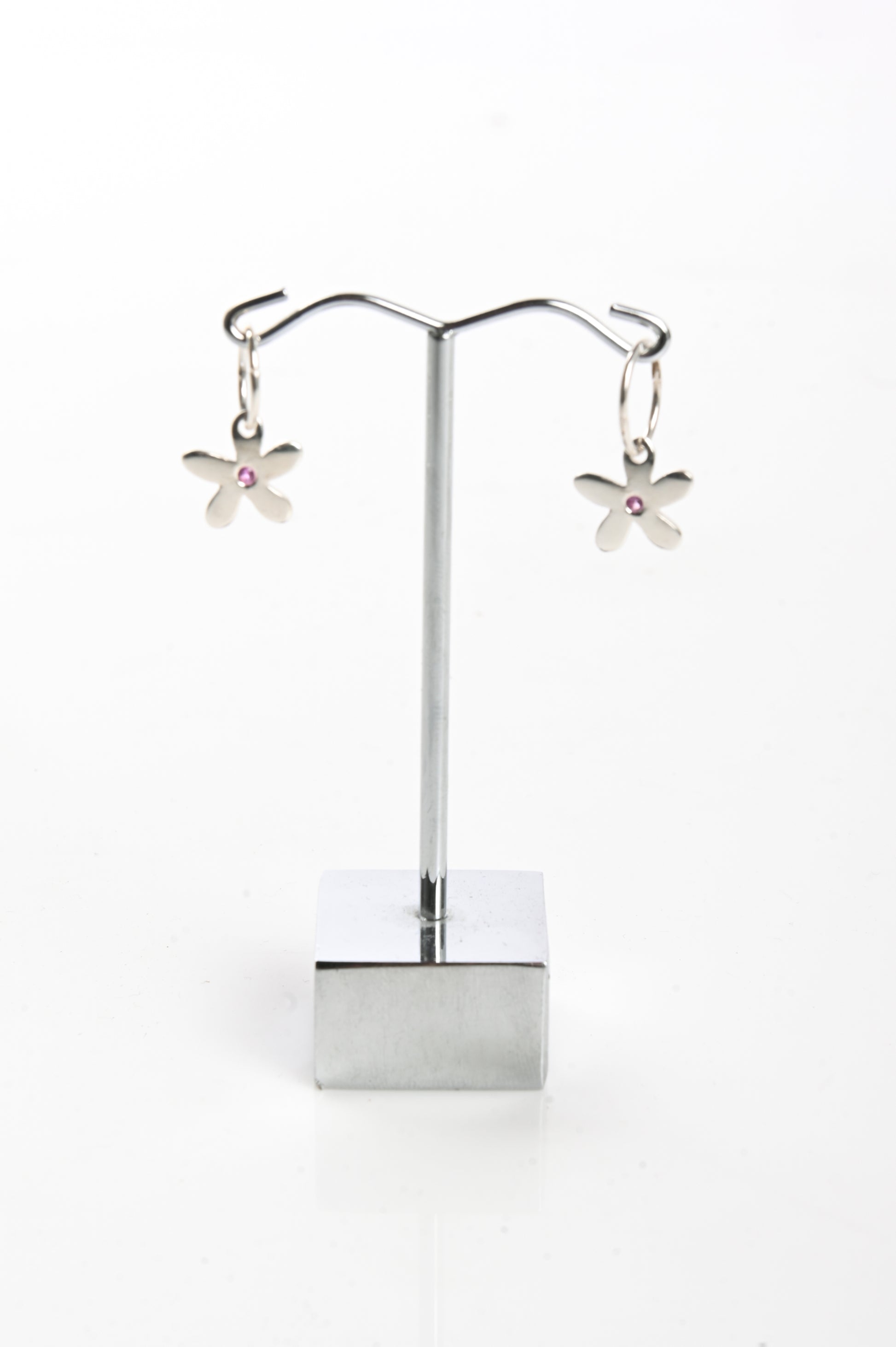 Jake Cheeseman Silver 'Silly Flower' Earrings With Pink Sapphire