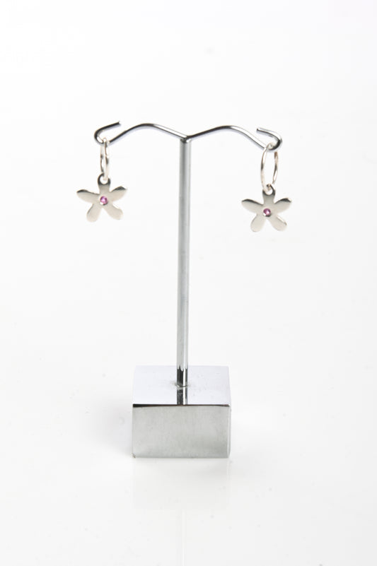 Jake Cheeseman Silver 'Silly Flower' Earrings With Pink Sapphire