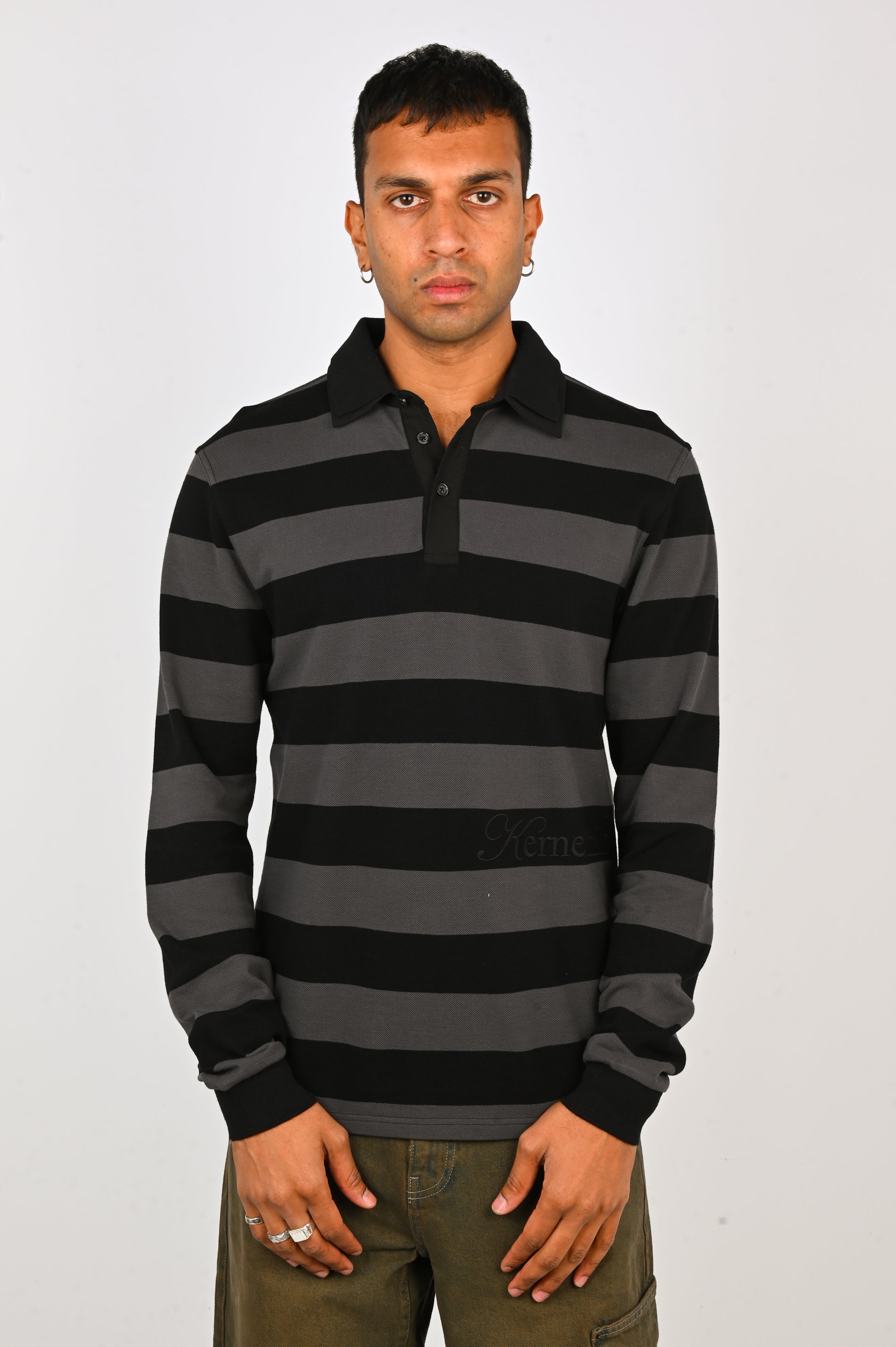 Kernemilk 'Louis' Polo Long Sleeve in Grey/Black