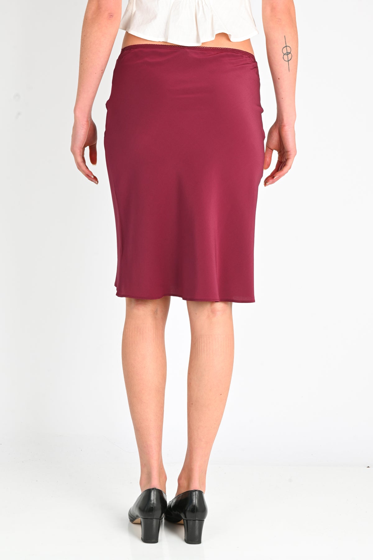 Olga Joan Bias Knee Skirt in Vino Silk