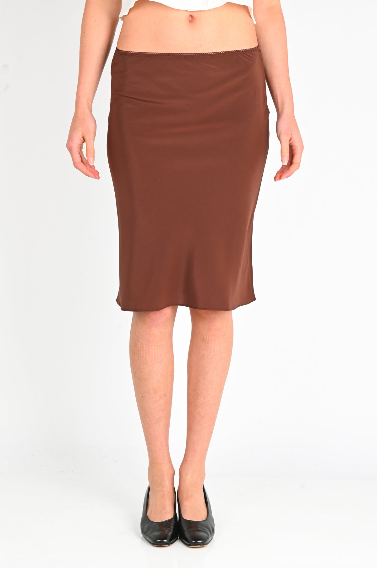 Olga Joan Bias Knee Skirt in Ciocco Silk