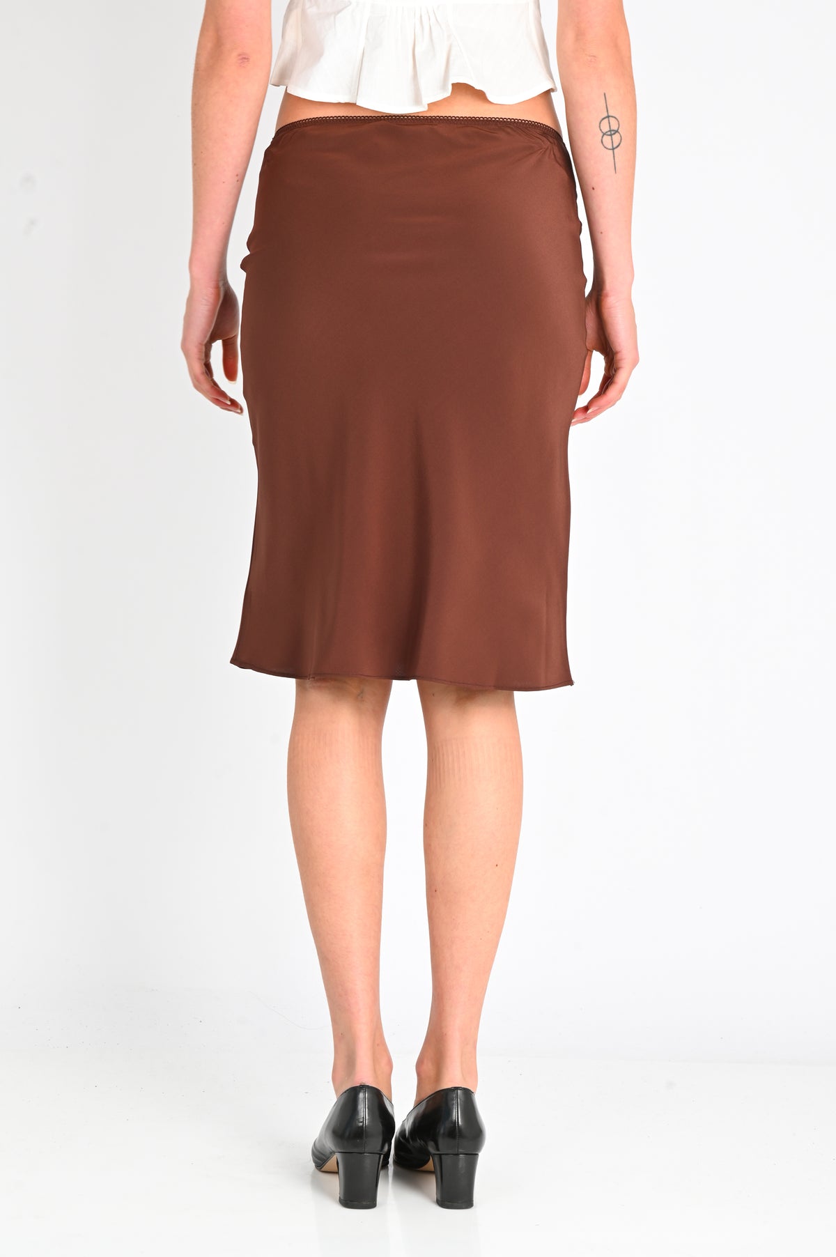 Olga Joan Bias Knee Skirt in Ciocco Silk