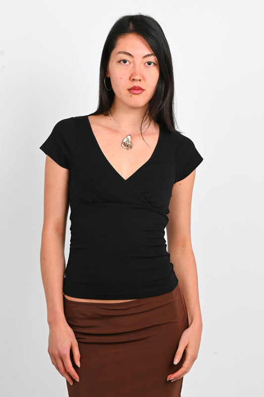 Olga Joan Cap Sleeve Top In Nera