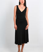 Olga Joan Ruched Plunge Dress In Nera