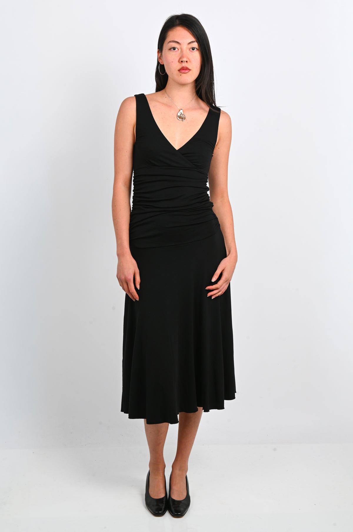 Olga Joan Ruched Plunge Dress In Nera