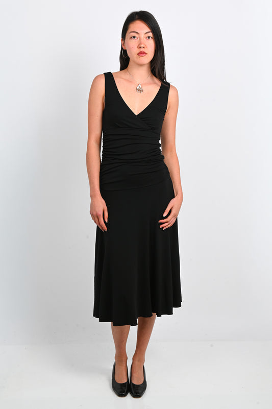 Olga Joan Ruched Plunge Dress In Nera