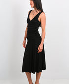 Olga Joan Ruched Plunge Dress In Nera