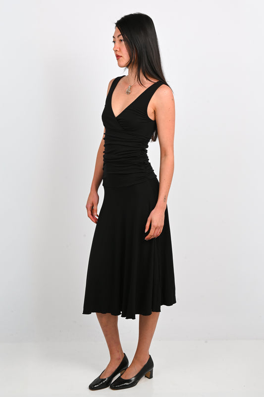 Olga Joan Ruched Plunge Dress In Nera