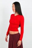 Olga Joan Mock Wrap Knit Top in Rossa