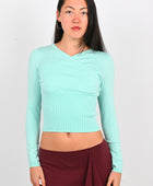 Olga Joan Mock Wrap Knit Top in Seafoam