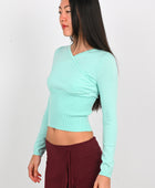 Olga Joan Mock Wrap Knit Top in Seafoam
