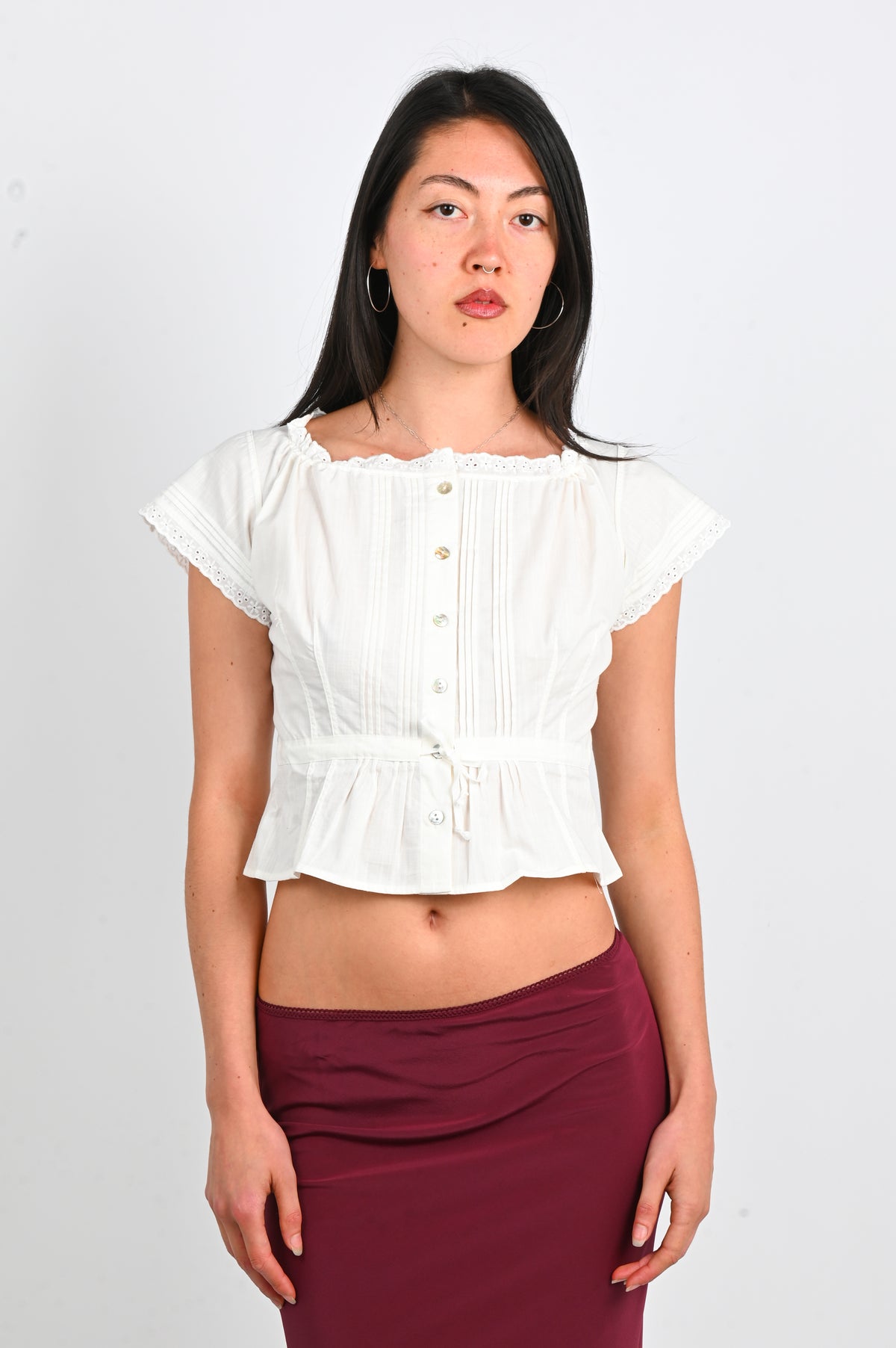 Olga Joan Pintuck Blouse in Bianca