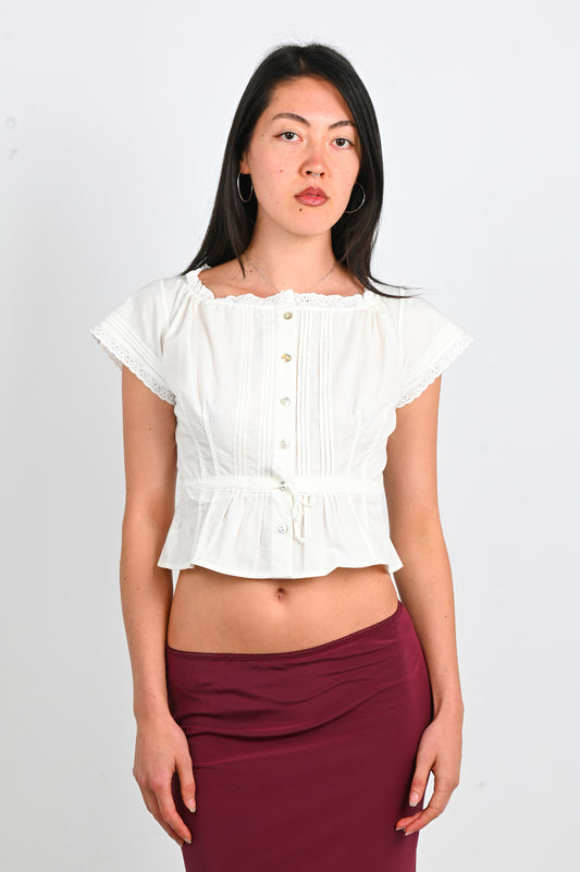 Olga Joan Pintuck Blouse in Bianca