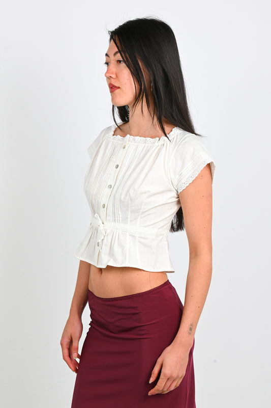 Olga Joan Pintuck Blouse in Bianca