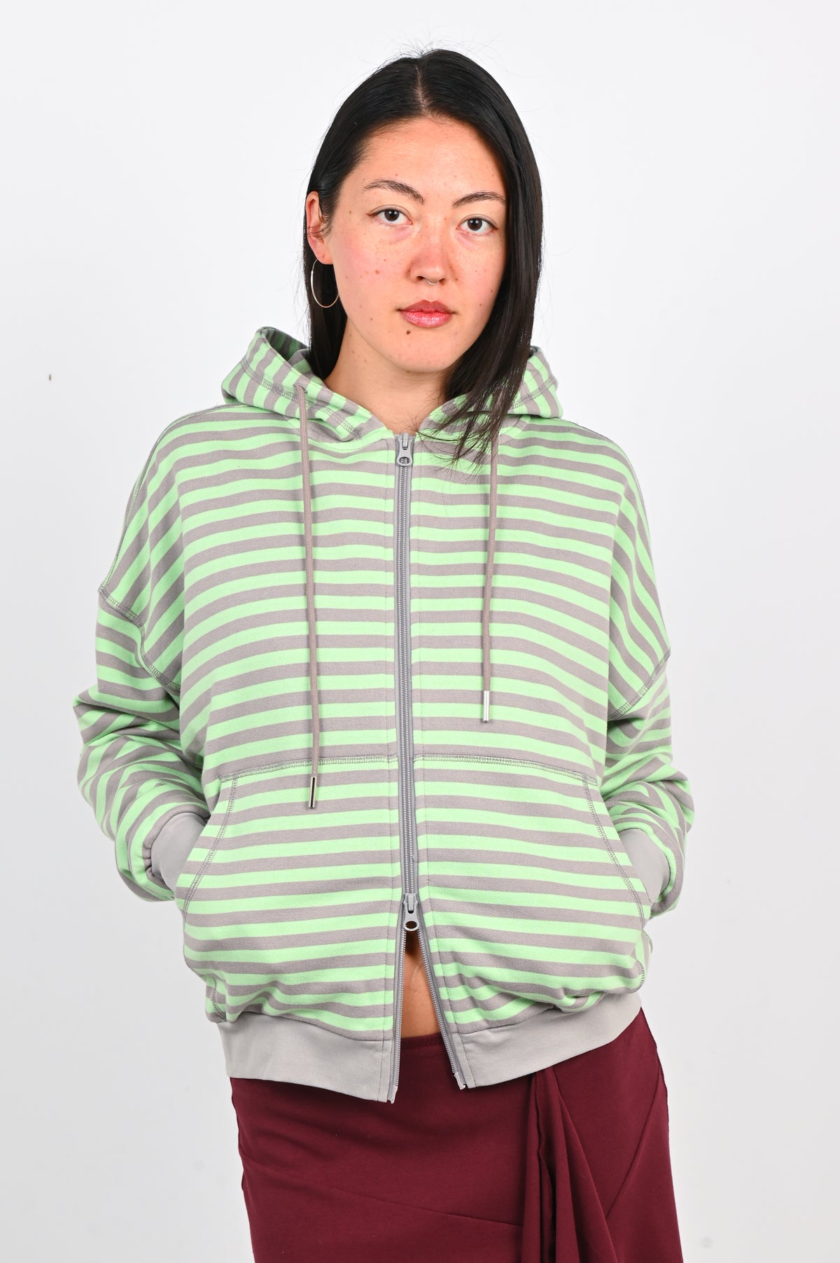 Olga Joan Zip Hoodie in Menta Stripe