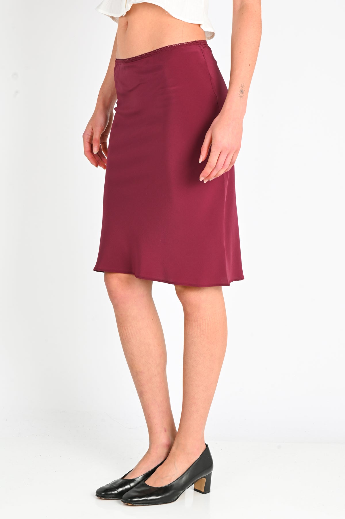 Olga Joan Bias Knee Skirt in Vino Silk