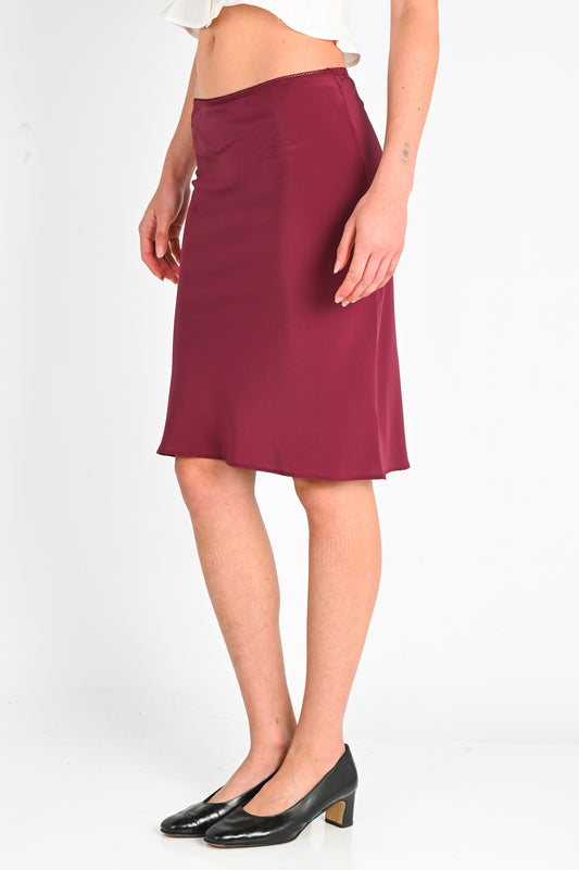 Olga Joan Bias Knee Skirt in Vino Silk