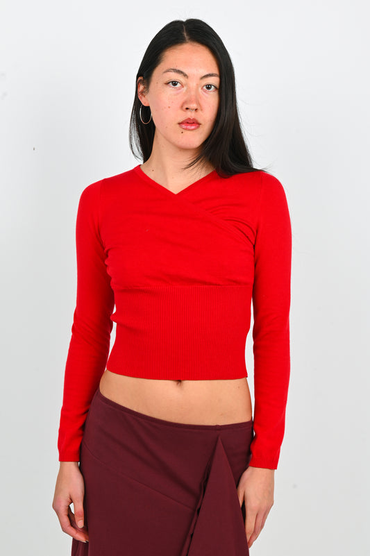 Olga Joan Mock Wrap Knit Top in Rossa