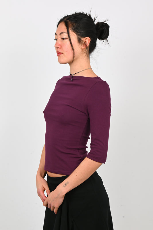 Olga Joan Bateau 3/4 Top in Aubergine