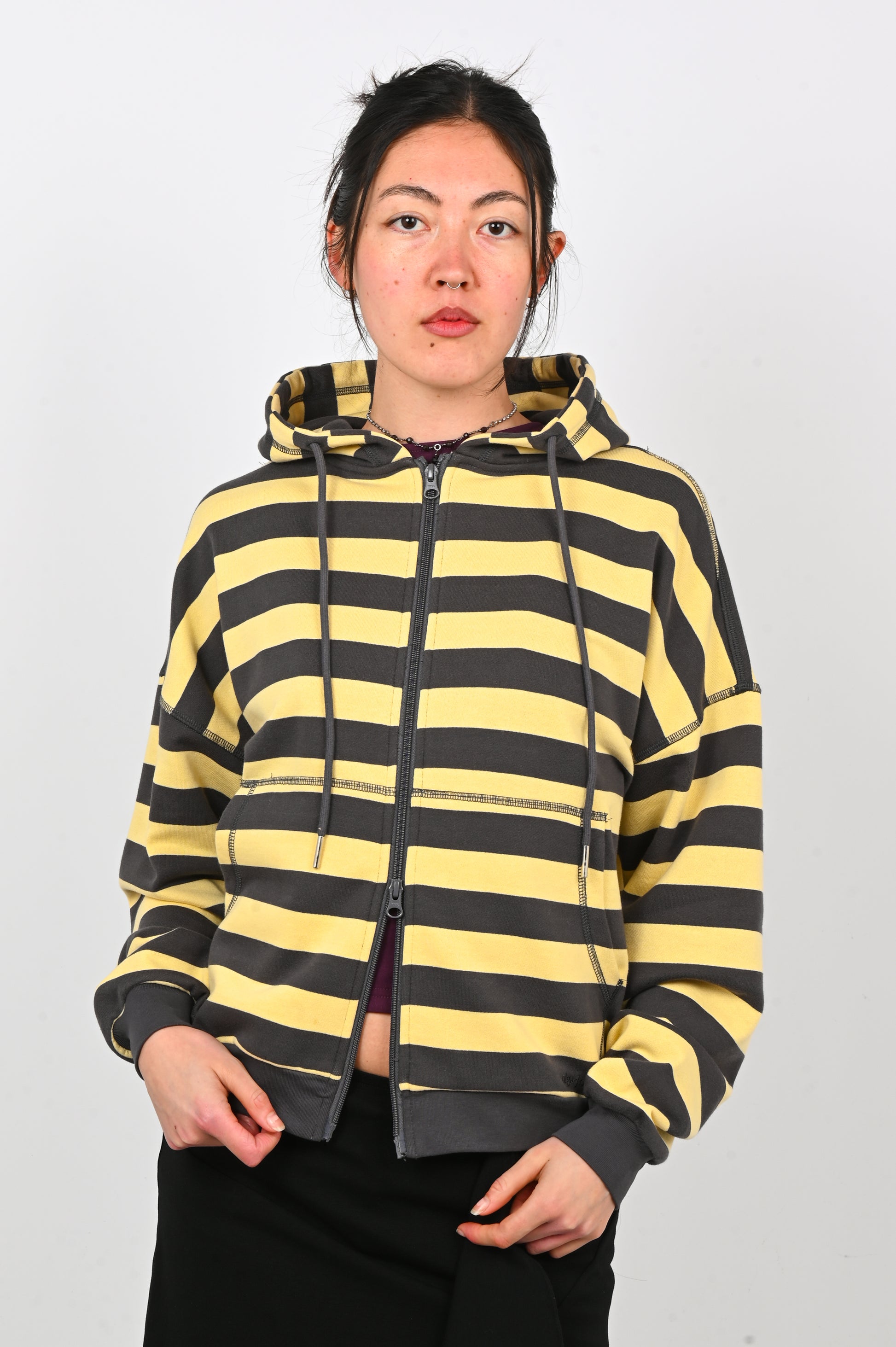 Olga Joan Zip Hoodie in Limone Stripe