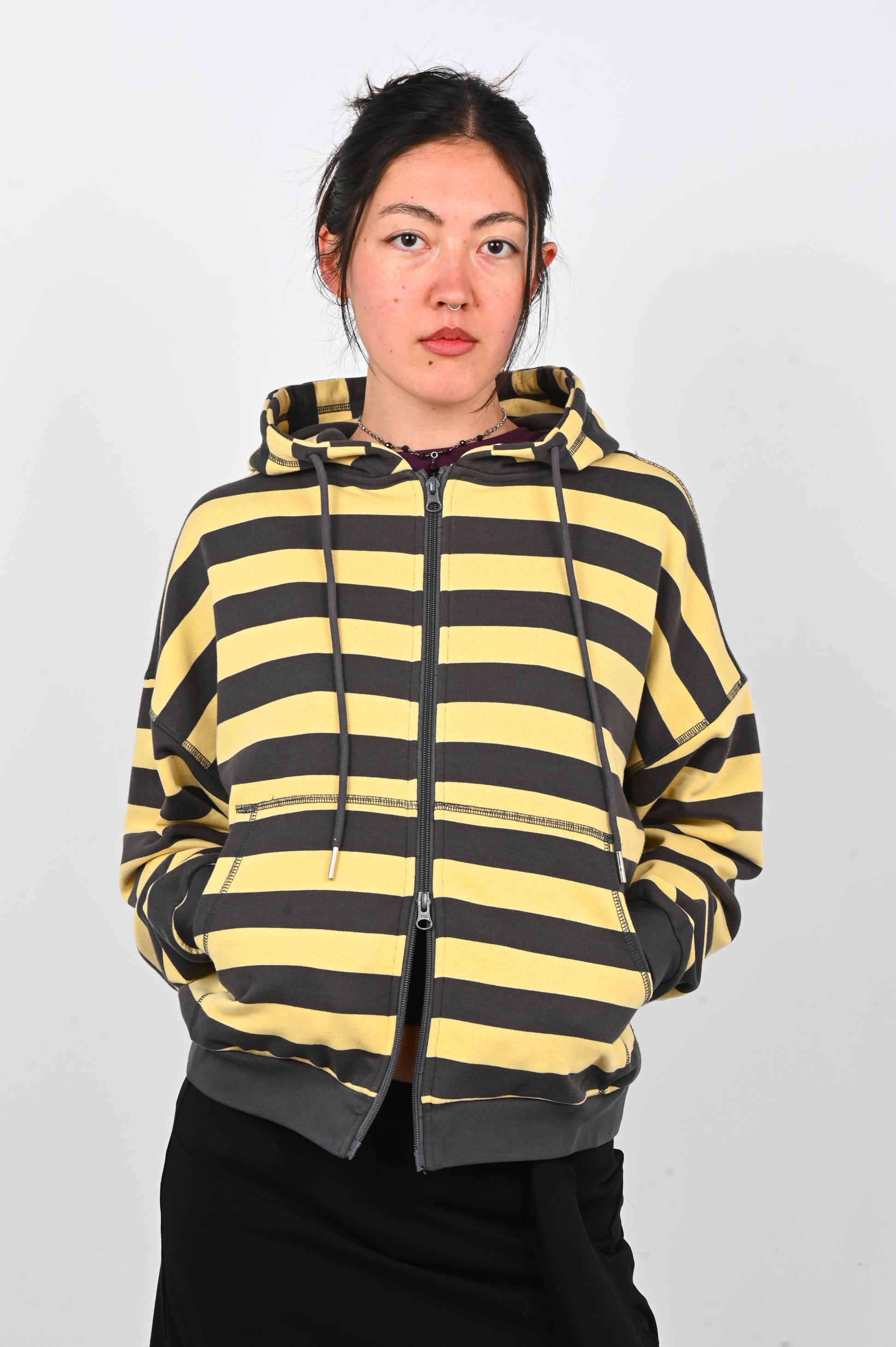 Olga Joan Zip Hoodie in Limone Stripe